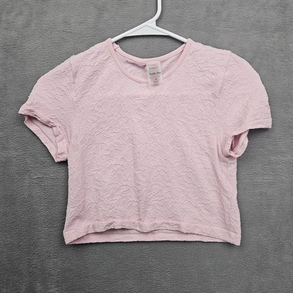 Sunday Best Aritzia Pink Textutrd Floral Crop Top Short Sleeve Medium